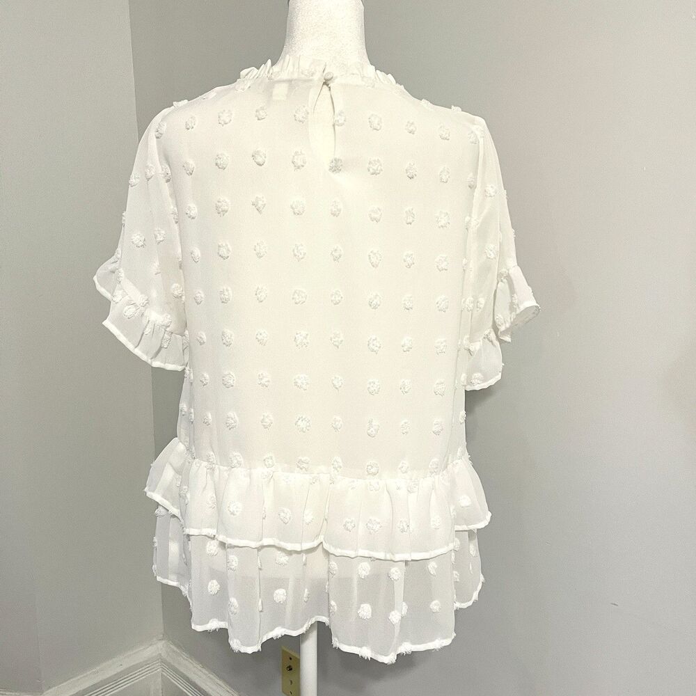 Andree by Unit Swiss Dot Babydoll Top Size Medium Tiered Lined Keyhole Back - Picture 3 of 11